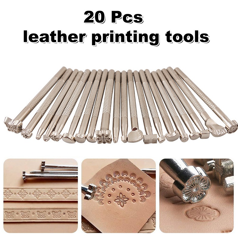 Leather Stamp Set - 20-teiliges Leder-Stempelset Lederbearbeitungswerkzeuge Sattelherstellung Stempelwerkzeug Schnitz-