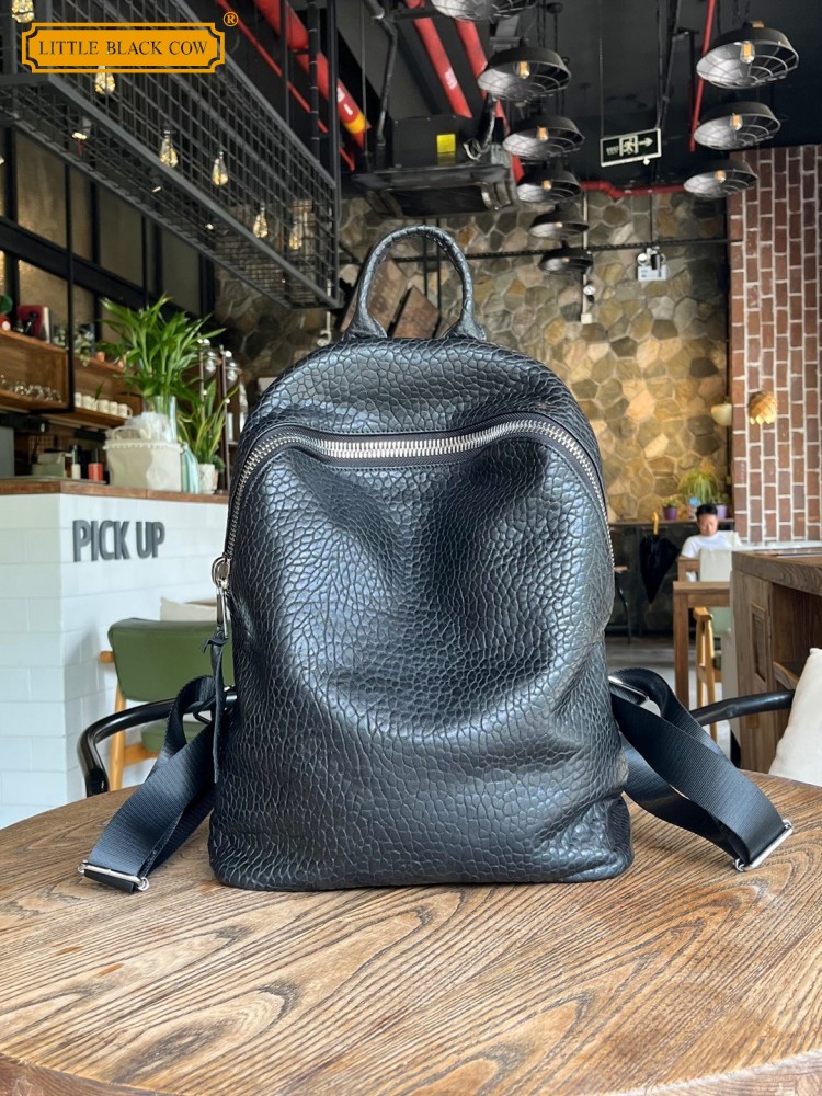Leather Work Backpack - Weicher, natürlicher Schaffell-Freizeitrucksack, Unisex, mit Reißverschluss,