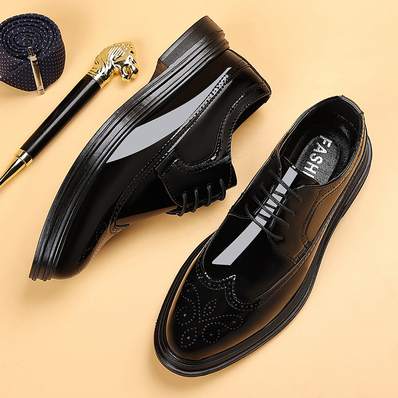 Leather Work Dress - Herren-Lackleder-Brogue-Schuhe, Schnürschuhe, formelle Oxfords, dicke Sohle,