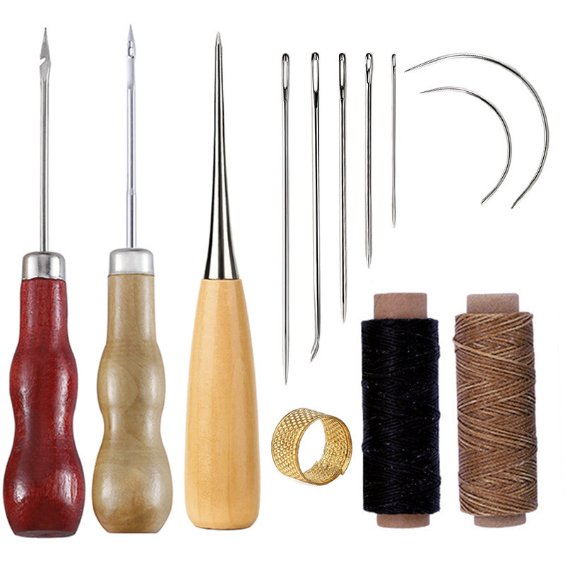Leatherwork For Beginners - 13-teiliges Lederbearbeitungswerkzeug-Set mit gewachstem Faden für