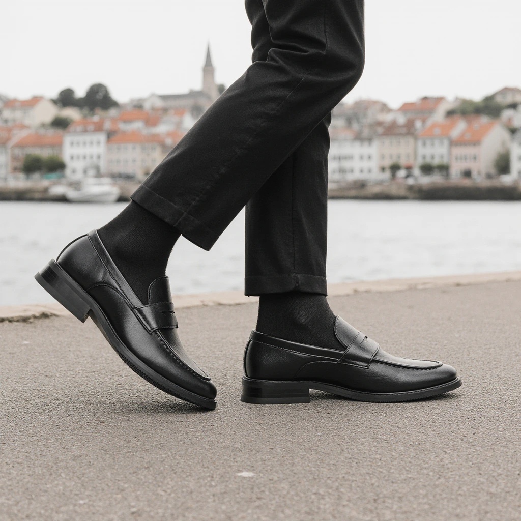 Leather Work Dress - Herren Schwarze Penny Loafer Klassische Business-Schuhe