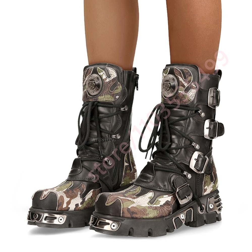 Leatherwork Rivets - Punk Rock Camouflage Gürtelschnalle Motorradstiefel 2025,