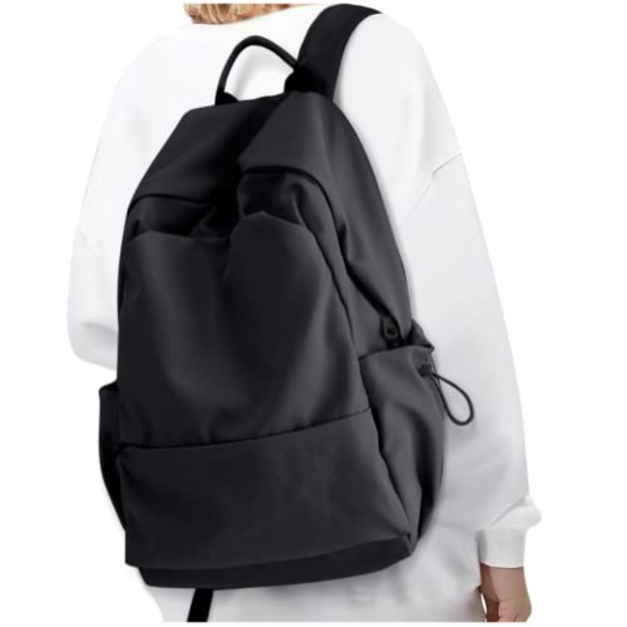 Leather Work Backpack - Schwarzer Rucksack für Damen, kleiner Schulrucksack
