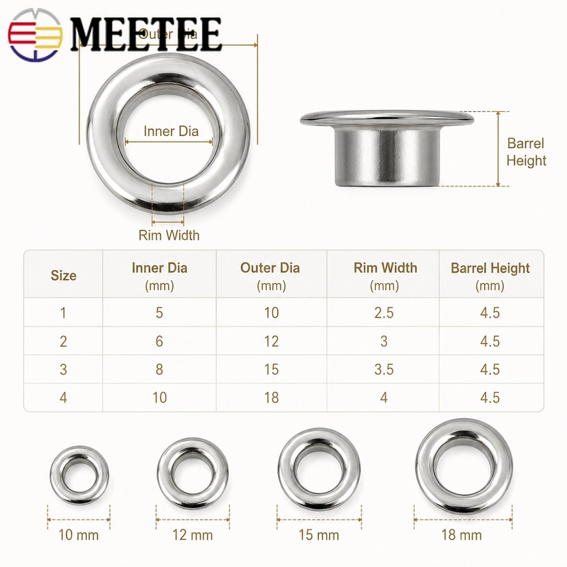 100 Sets Meetee 4/5/8/10/12mm  – Leatherwork Eyelets Bewertung und Preis